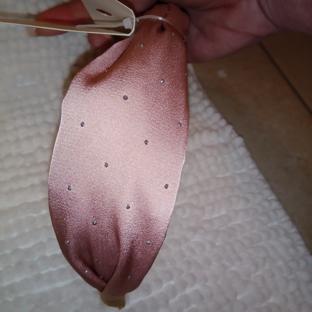 Dusty Rose Satin Rhinestone Knotted Wide Headband - Picture 11 of 14